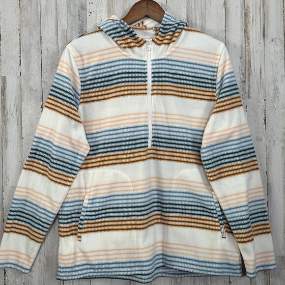 O Neill Polar Fleece Hoodie Jacket XL Cream Striped Half Zip Pocket Gorpcore - Picture 1 of 9